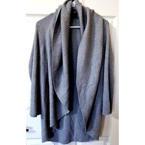 Eileen Fisher XS Long Sleeve Gray Open Front Waterfall Cardigan Merino Wool